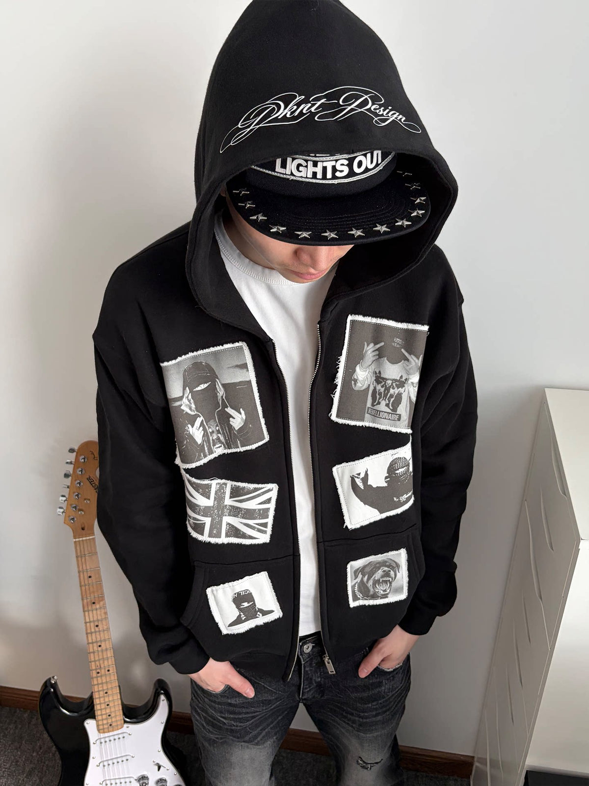 Unisex Vintage Y2K Portrait Patchwork Fleece Cardigan Hoodie