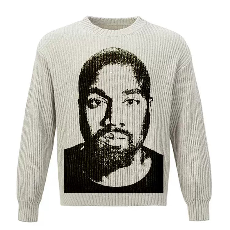 Unisex Rap Portrait Heavyweight Knitted Retro Sweater