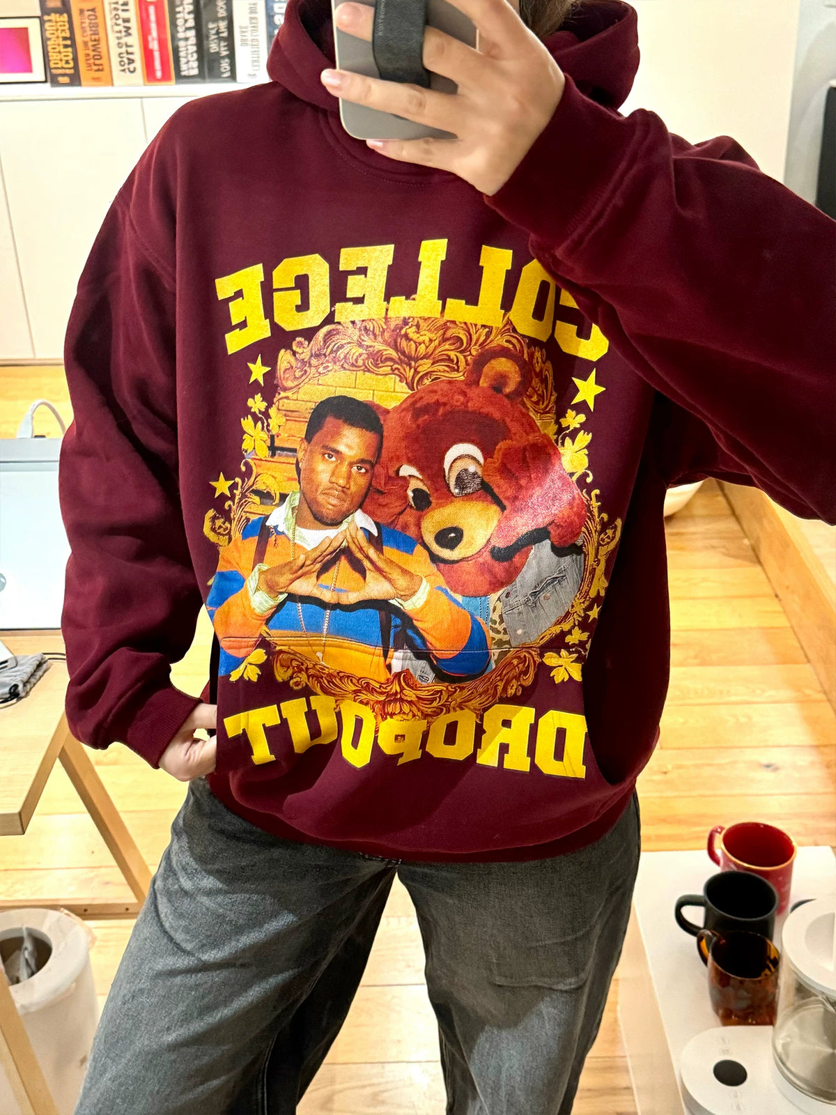 Unisex College Dropout Kanye Fleece Pullover Hoodie