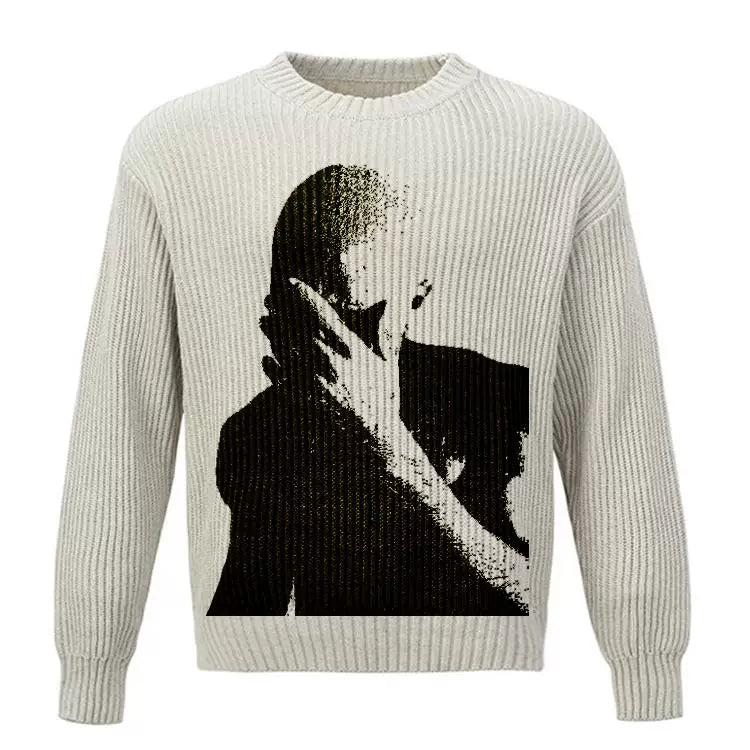 Unisex Rap Portrait Heavyweight Knitted Retro Sweater