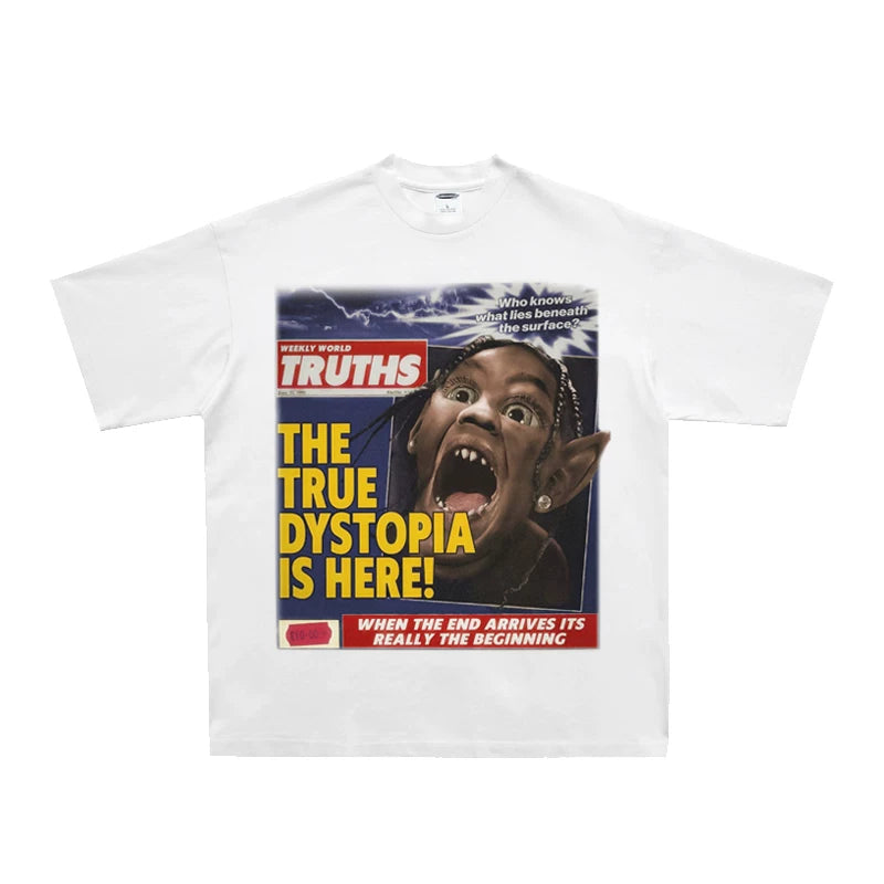 Unisex Travis Scott Washed Distressed Cotton Short Sleeve T-Shirt