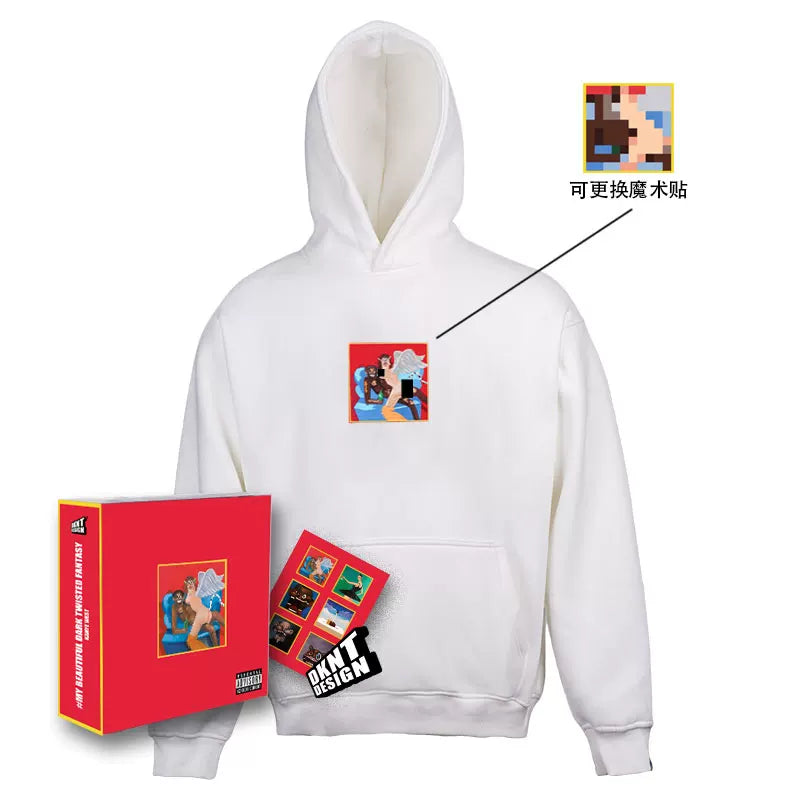 Unisex Kanye MBDTF Album Velcro Embroidery Fleece Hoodie