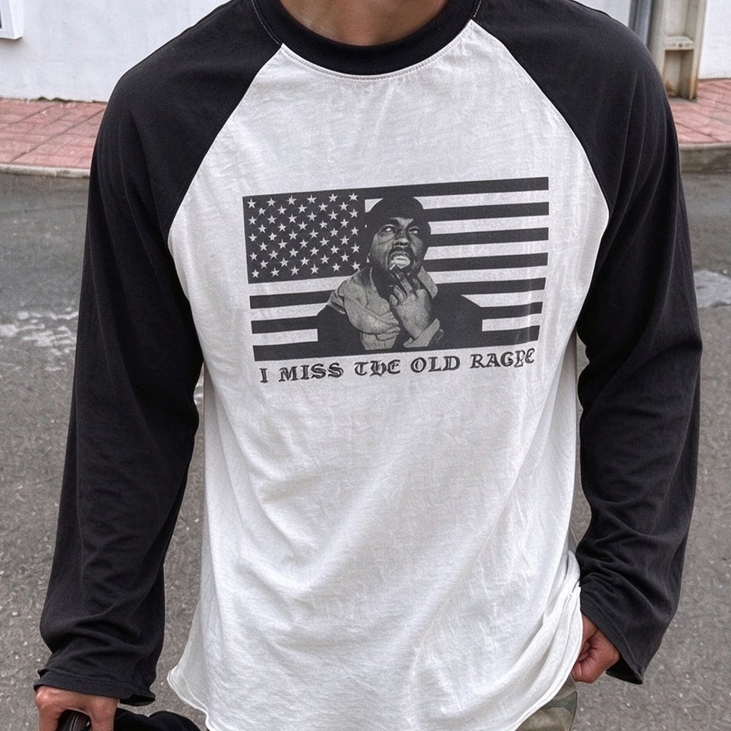 Unisex Distressed Raglan Long-Sleeve Cotton T-Shirt