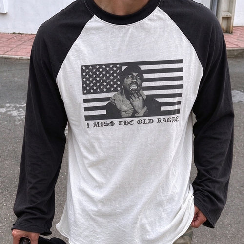 Unisex Distressed Raglan Long-Sleeve Cotton T-Shirt