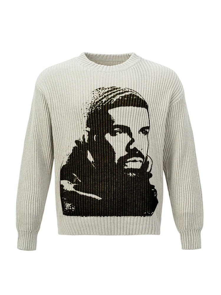 Unisex Rap Portrait Heavyweight Knitted Retro Sweater