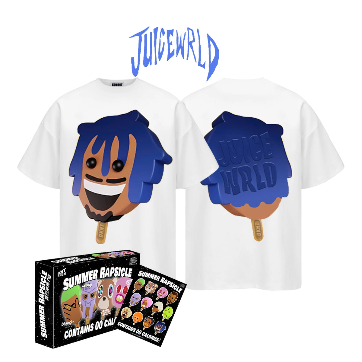 White Summer Rapsicle T-Shirt with Juice WRLD popsicle graphics, front and back