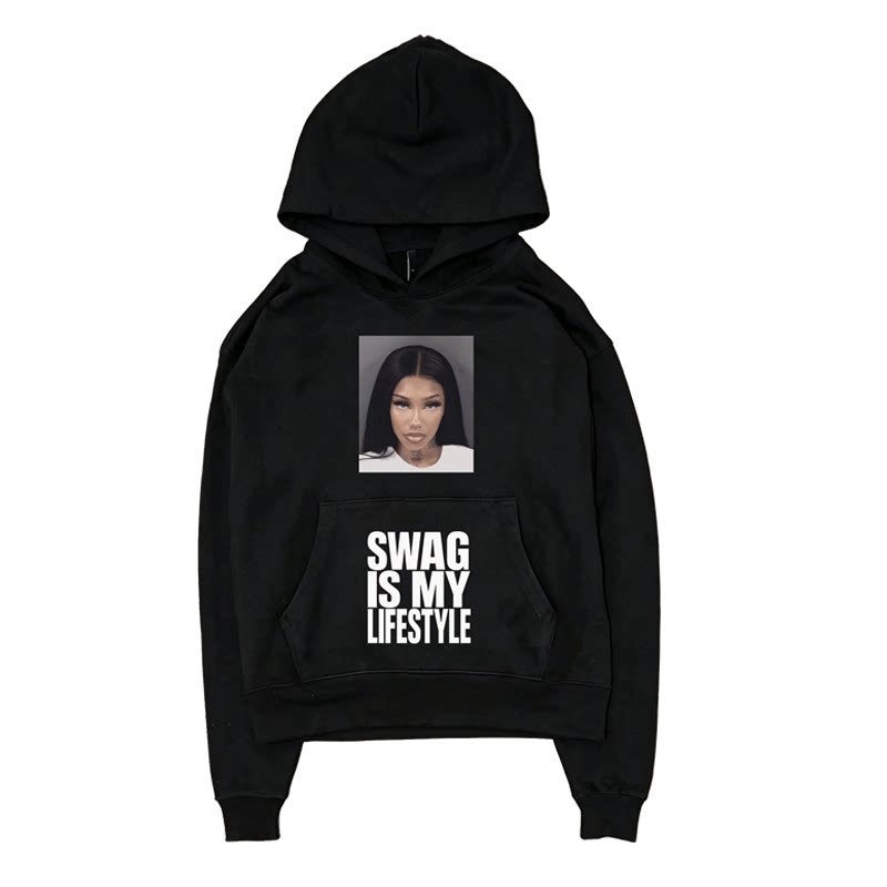 Unisex Y2K Portrait SWAG Slogan Fleece Pullover Hoodie