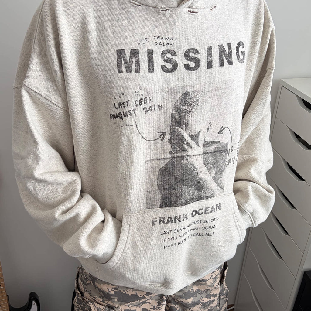 Unisex Frank Ocean Washed Distressed Fleece Pullover Hoodie