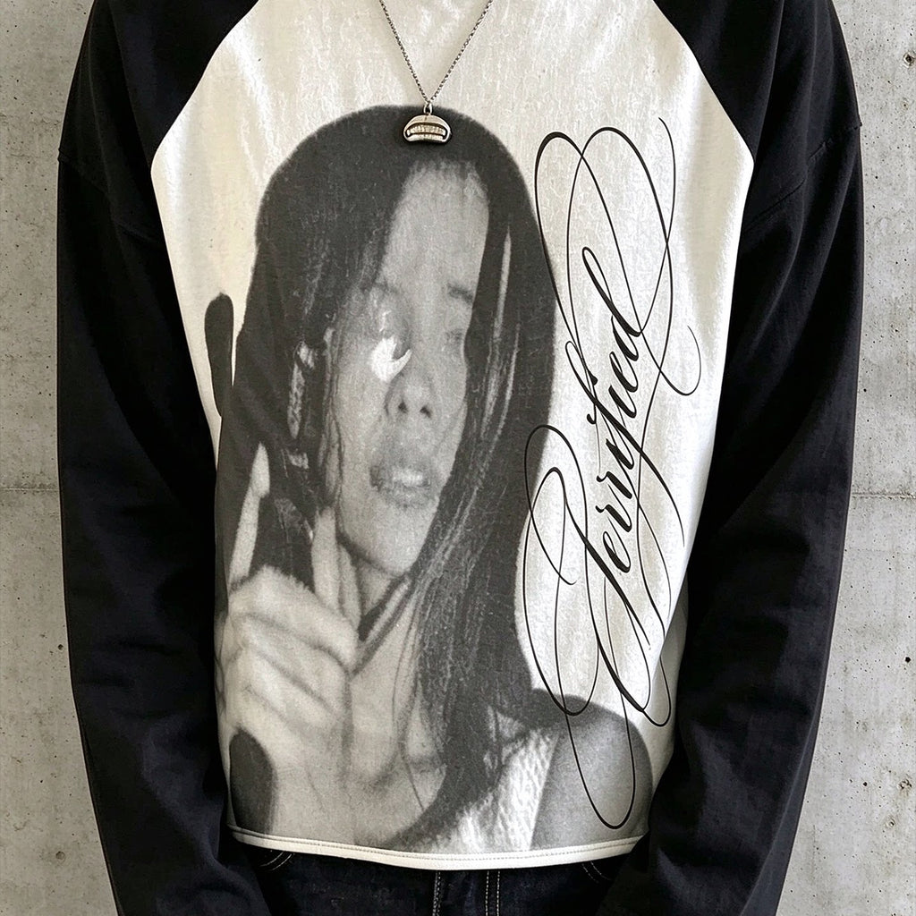 Unisex Terrified Raglan Long-Sleeve Washed Cotton T-Shirt