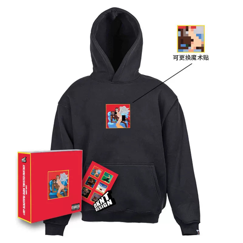 Unisex Kanye MBDTF Album Velcro Embroidery Fleece Hoodie