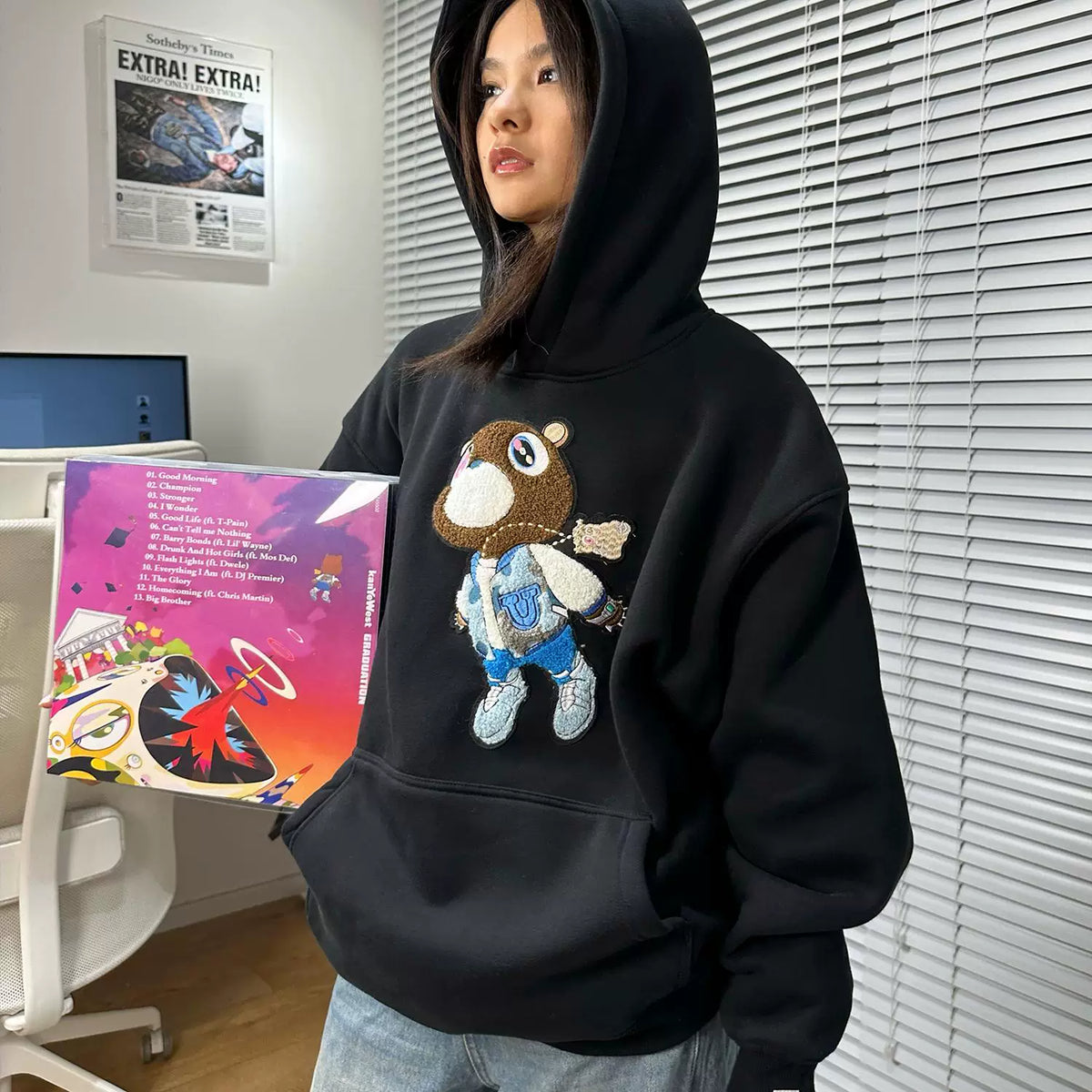 Dropout Bear Graduation Towel Embroidered Fleece Hoodie