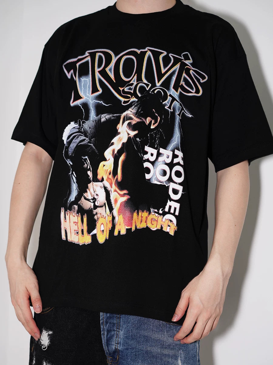 Unisex Travis Scott Hip Hop Vintage Cotton T-Shirt