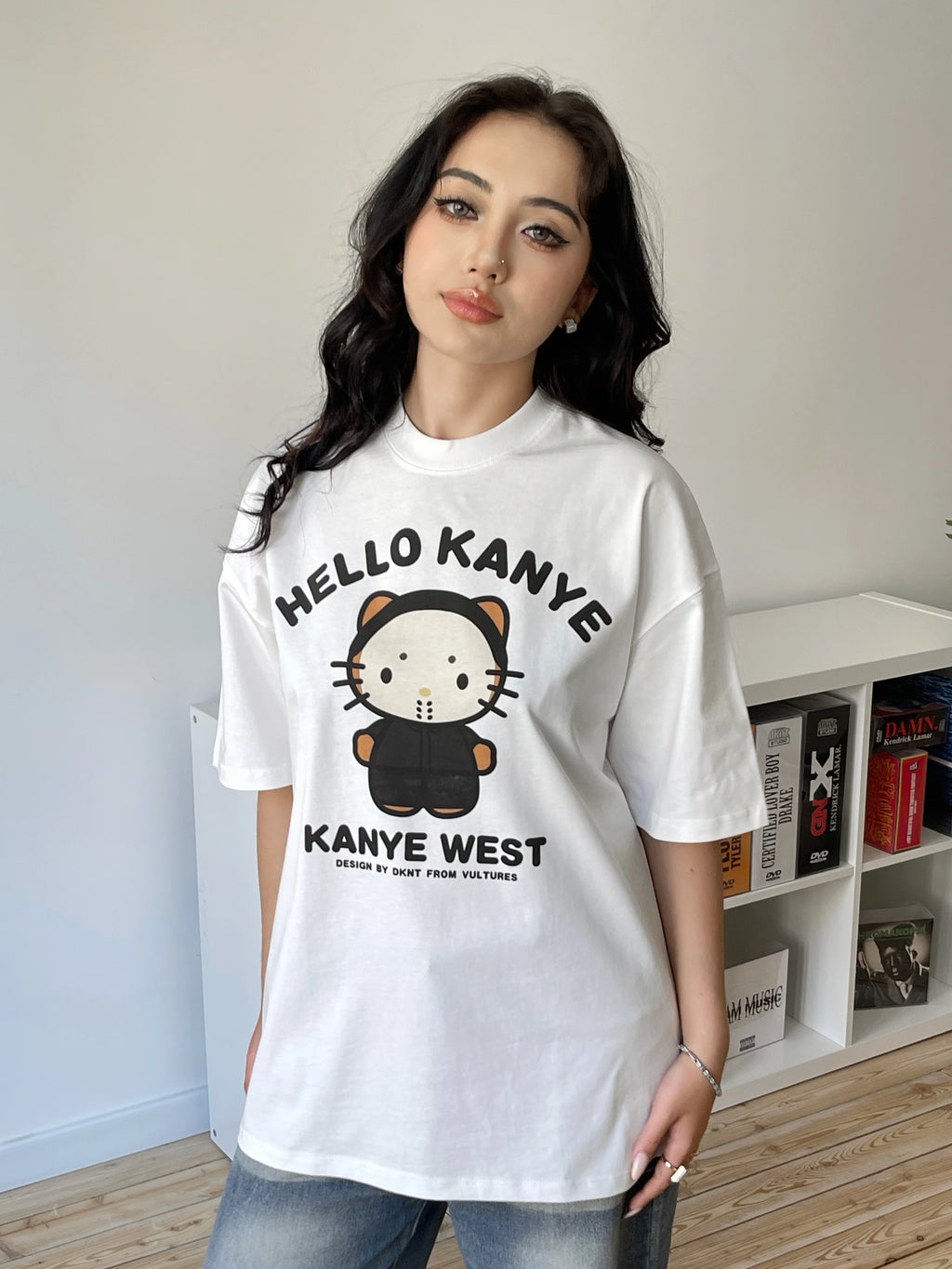 Unisex Kitty Rapper Cartoon American Streetwear Heavyweight T-Shirt