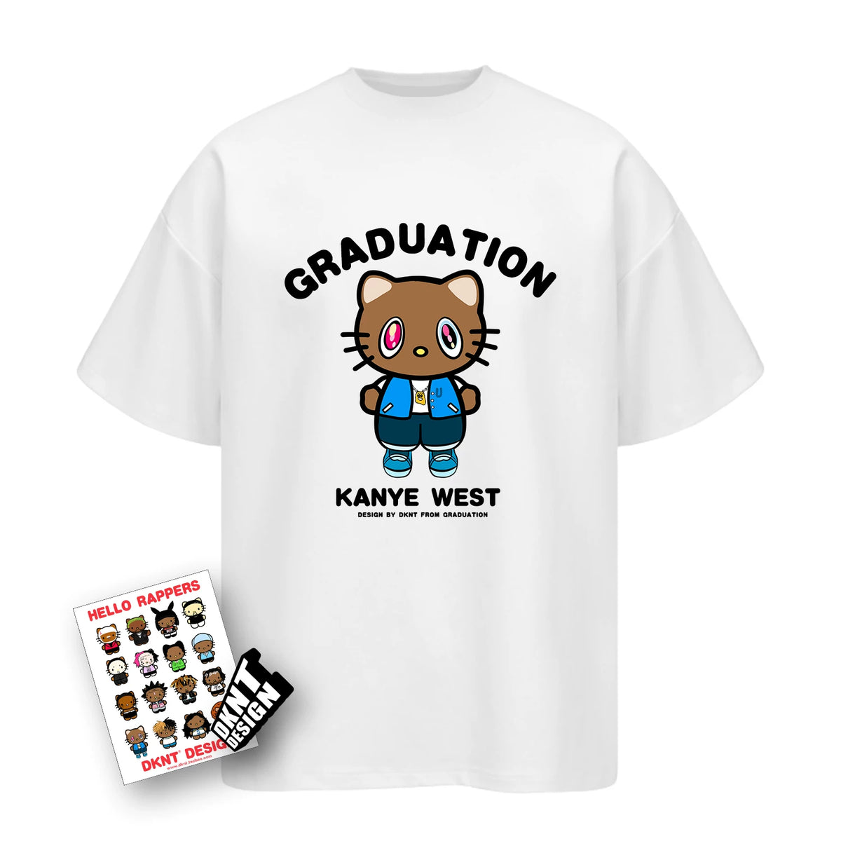 Unisex Kitty Rapper Cartoon American Streetwear Heavyweight T-Shirt