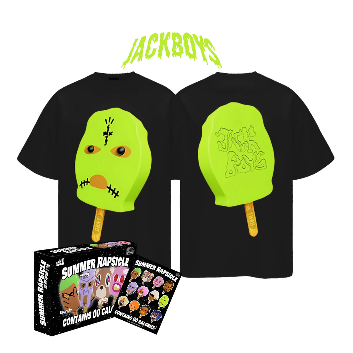 Black Summer Rapsicle T-Shirt with Jackboy popsicle graphics, front and back