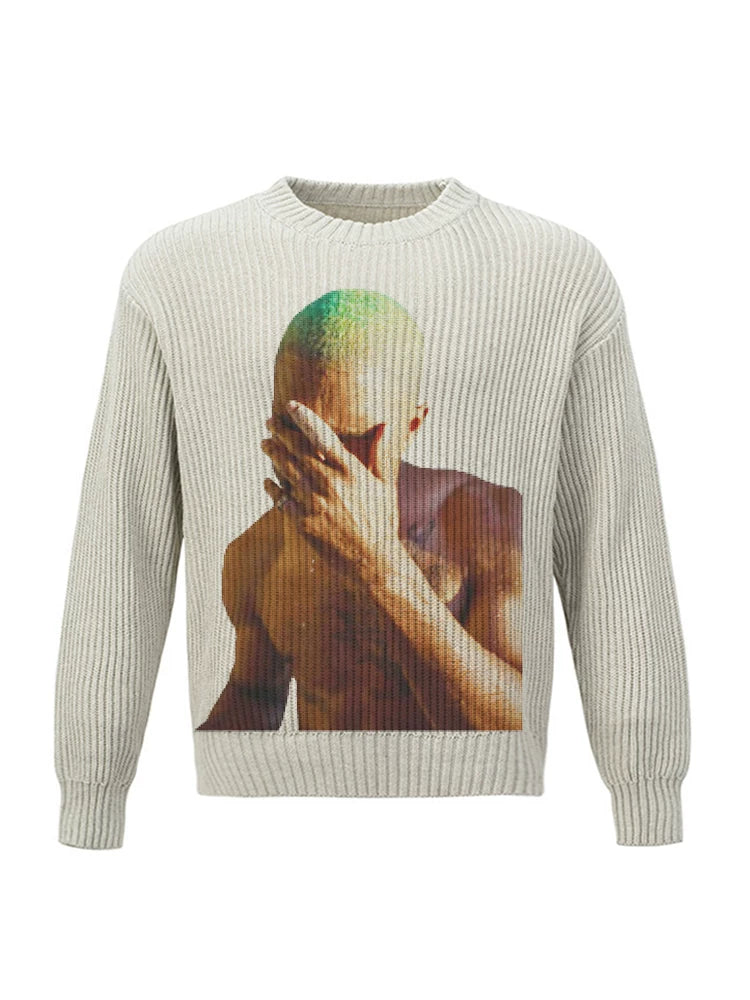 Unisex Frank Ocean Portrait Heavyweight Knitted Retro Sweater