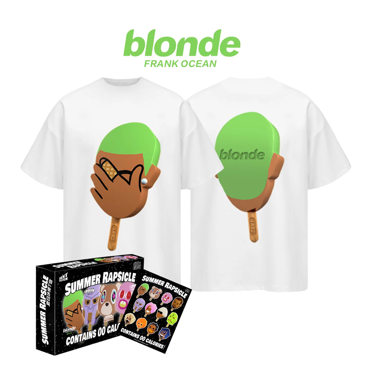White Summer Rapsicle T-Shirt with Blonde popsicle graphics, front and back