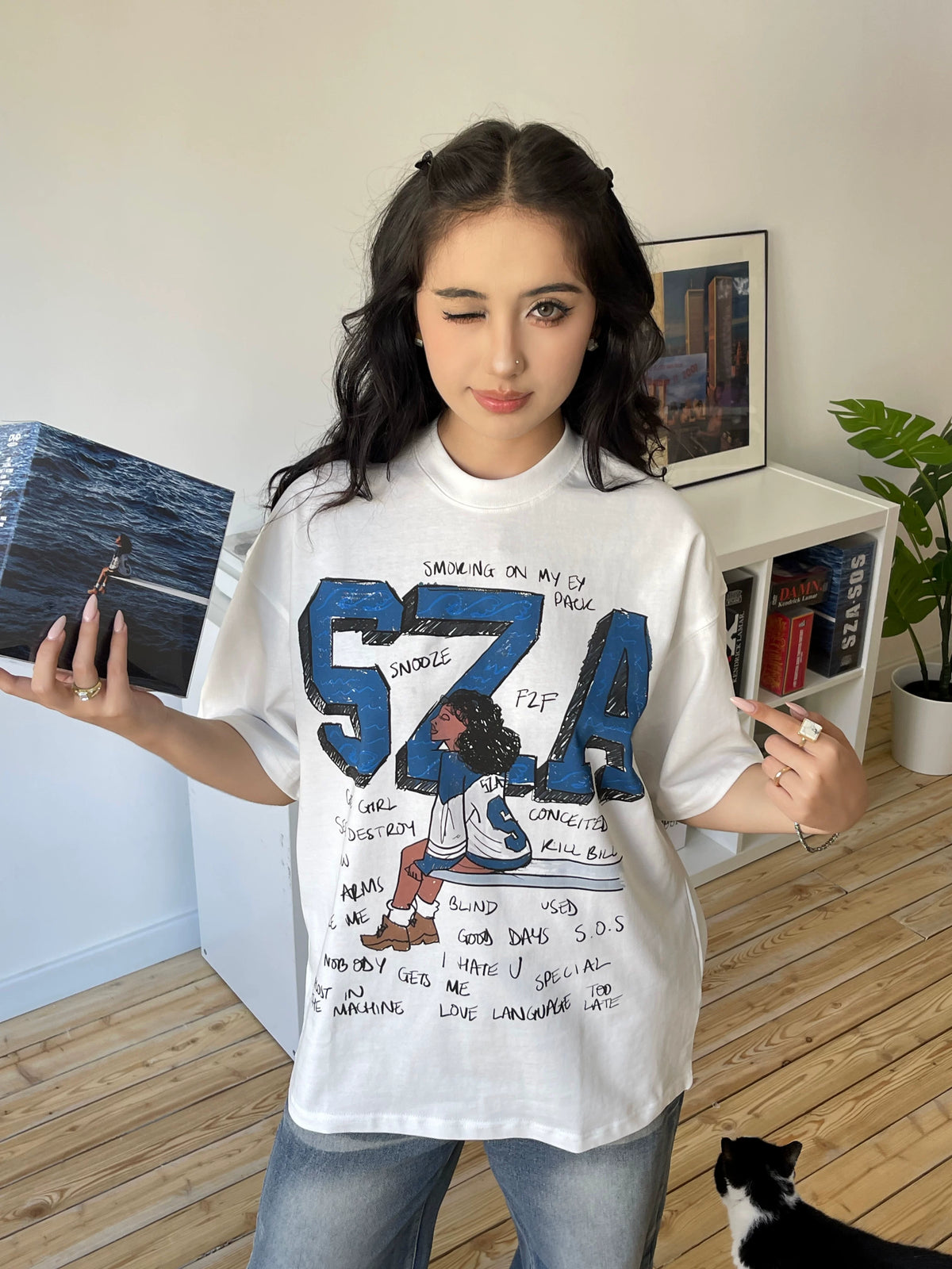 Unisex SZA Cartoon Graphic Pure Cotton Retro T-Shirt