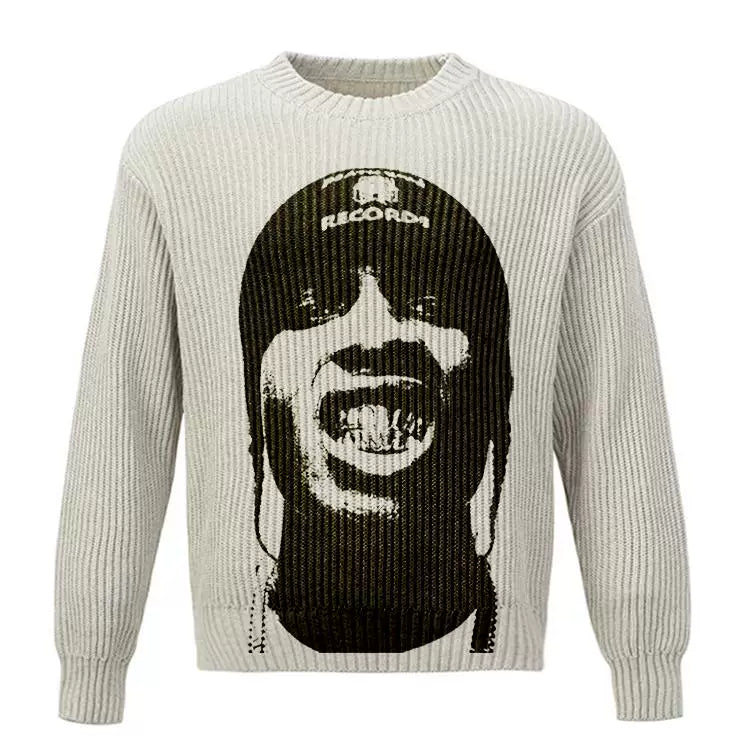 Unisex Rap Portrait Heavyweight Knitted Retro Sweater