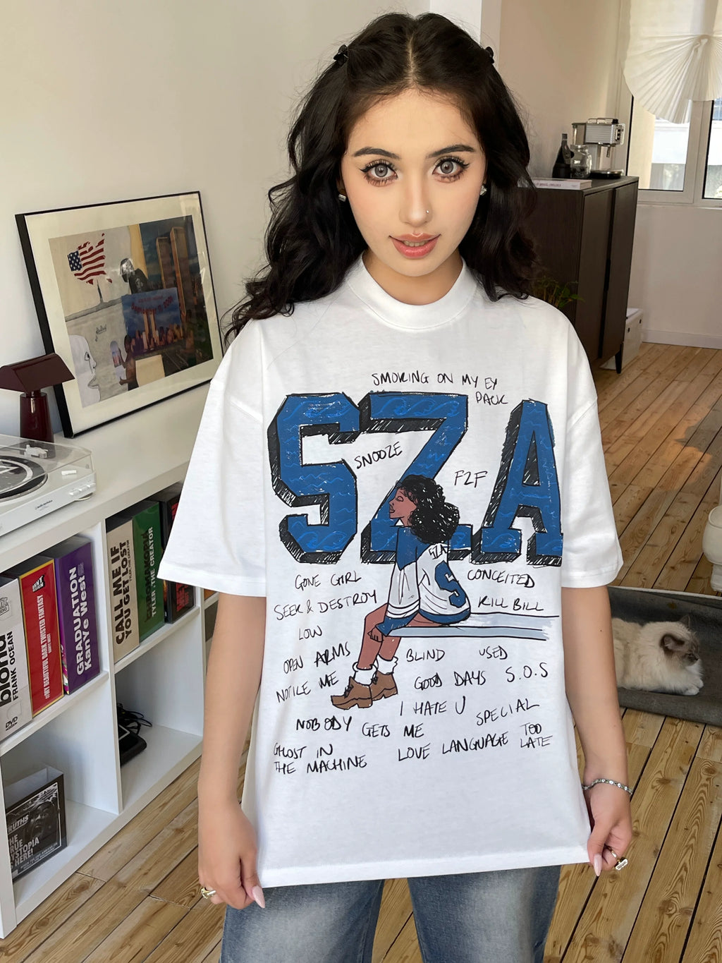 Unisex SZA Cartoon Graphic Pure Cotton Retro T-Shirt