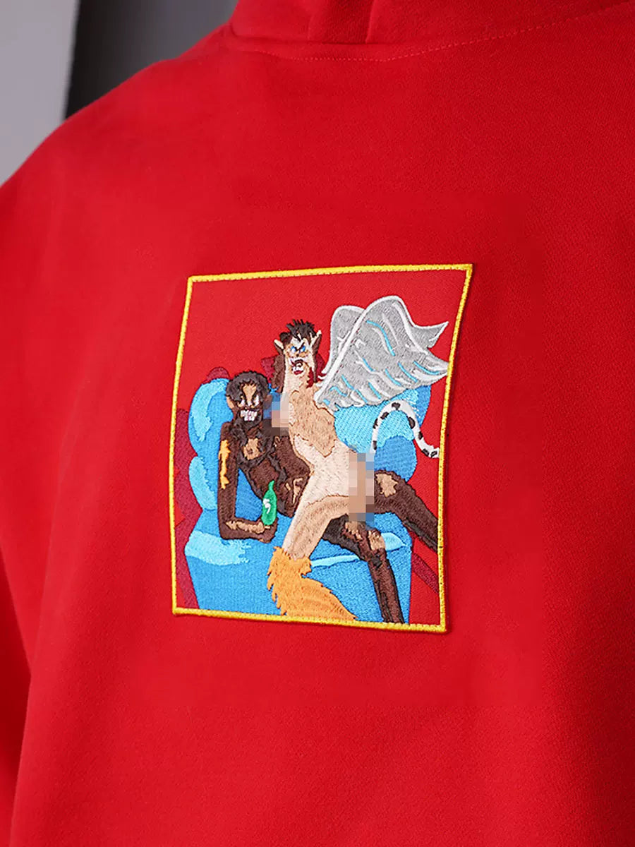 Unisex Kanye MBDTF Album Velcro Embroidery Fleece Hoodie