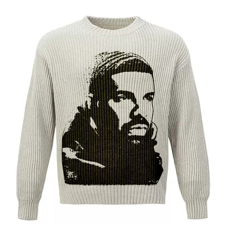 Unisex Rap Portrait Heavyweight Knitted Retro Sweater