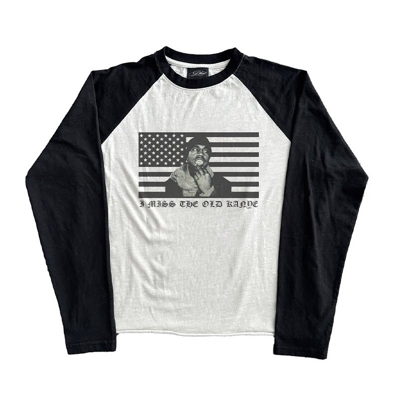 Unisex Distressed Raglan Long-Sleeve Cotton T-Shirt