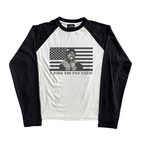 Unisex Distressed Raglan Long-Sleeve Cotton T-Shirt