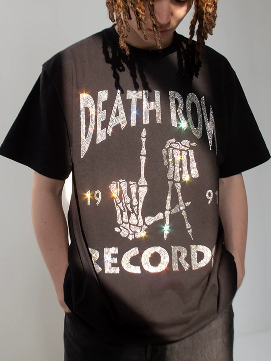 Unisex Skull Rhinestone Hip Hop Loose Cotton T-Shirt