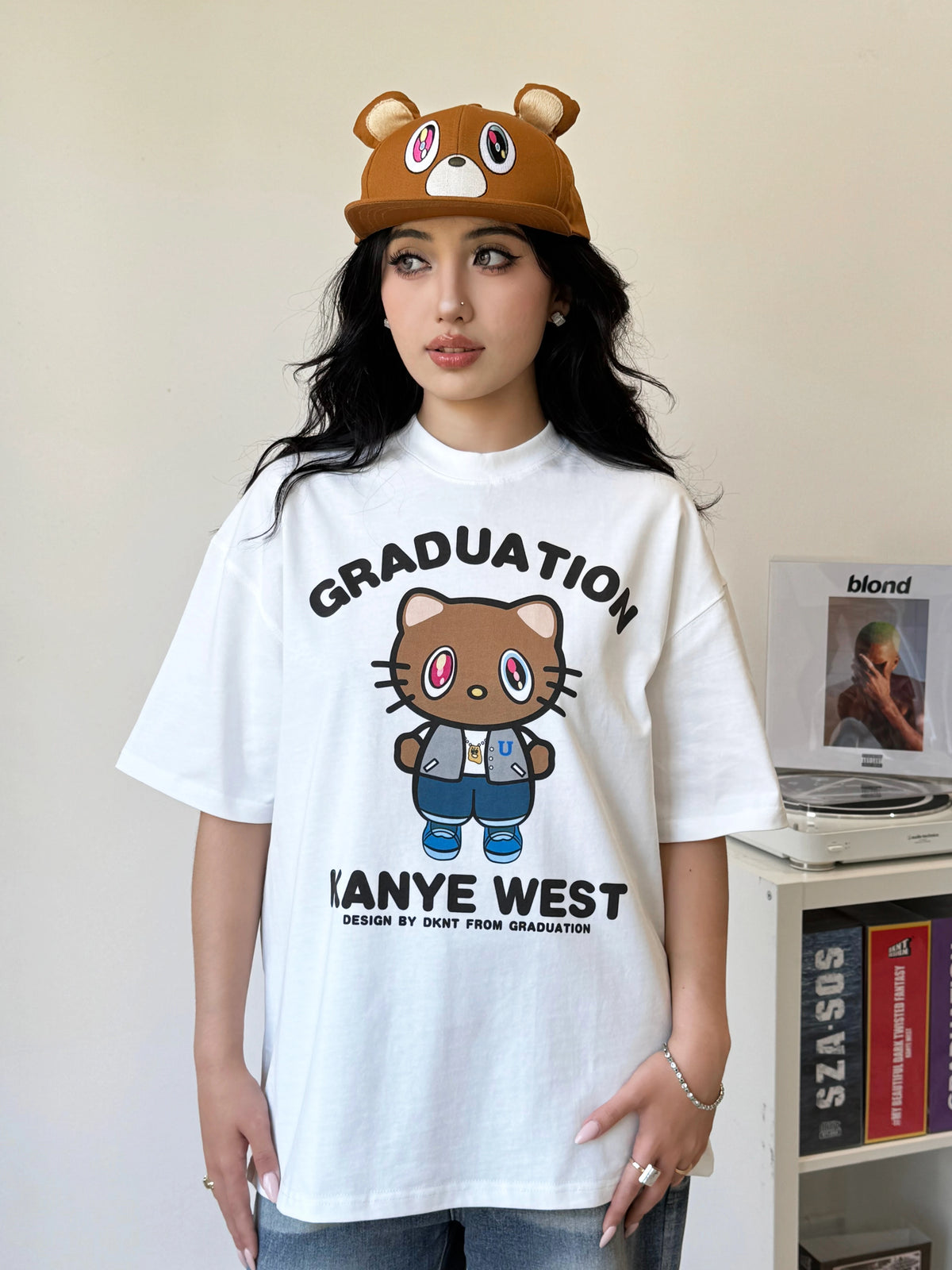 Unisex Kitty Rapper Cartoon American Streetwear Heavyweight T-Shirt