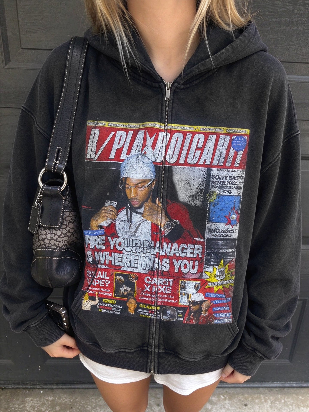 Unisex Playboi Carti YVL Vintage Washed Fleece Zip Hoodie
