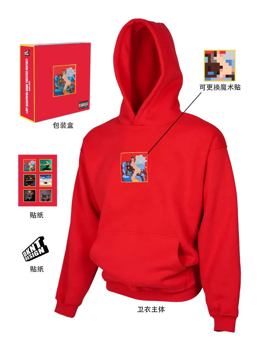 Unisex Kanye MBDTF Album Velcro Embroidery Fleece Hoodie
