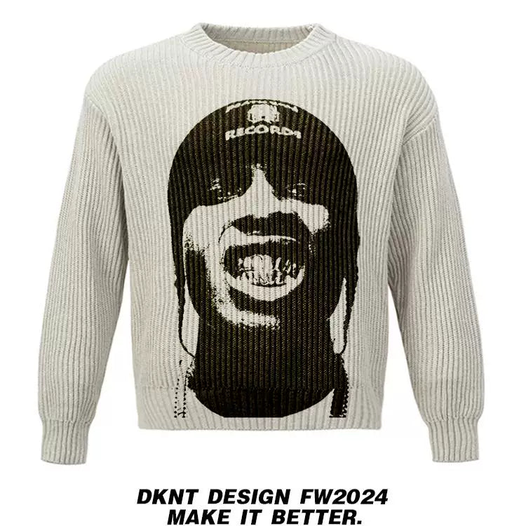 Unisex Rap Portrait Heavyweight Knitted Retro Sweater