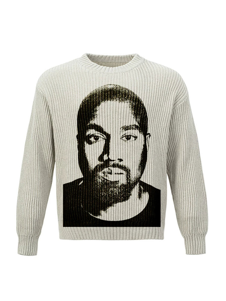 Unisex Rap Portrait Heavyweight Knitted Retro Sweater
