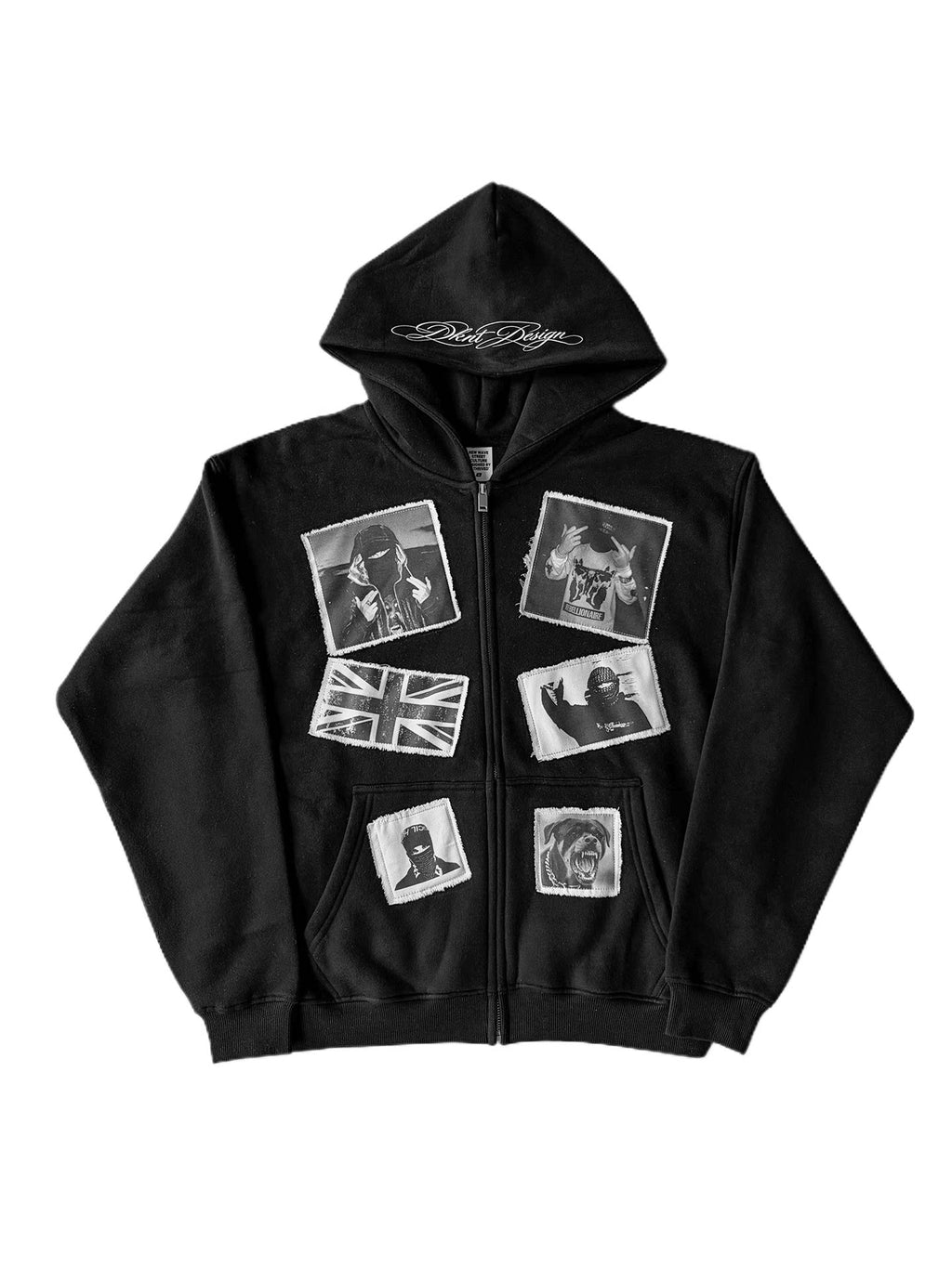 Unisex Vintage Y2K Portrait Patchwork Fleece Cardigan Hoodie