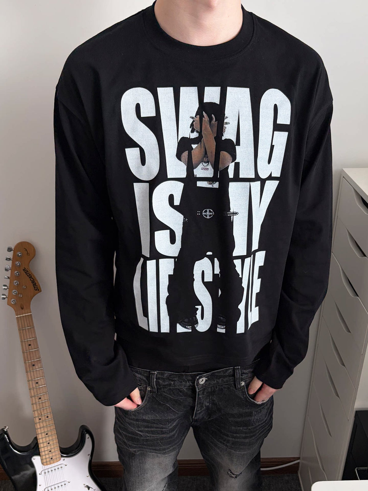 Unisex Y2K SWAG Slogan Boxy Cotton Long-Sleeve T-Shirt
