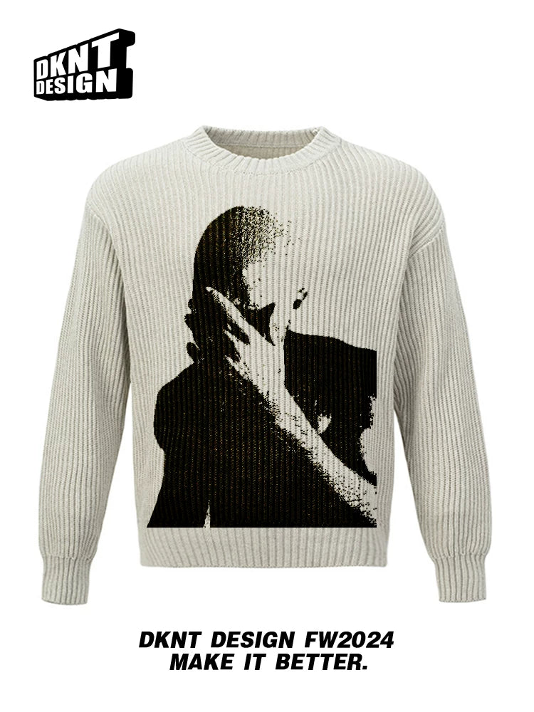 Unisex Frank Ocean Portrait Heavyweight Knitted Retro Sweater