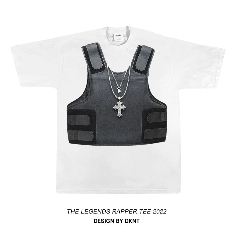 Unisex Tactical Vest Print Hip Hop Loose Short Sleeve T-Shirt