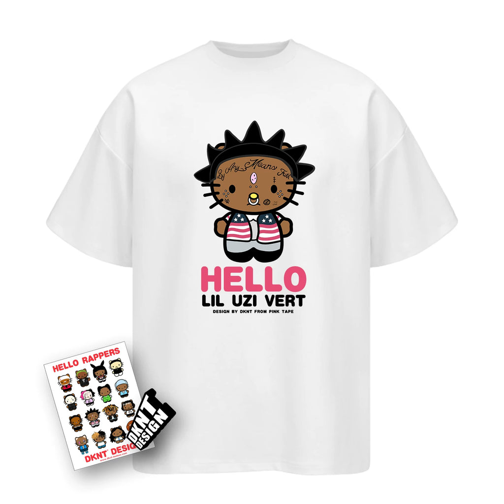 Unisex Kitty Rapper Cartoon American Streetwear Heavyweight T-Shirt