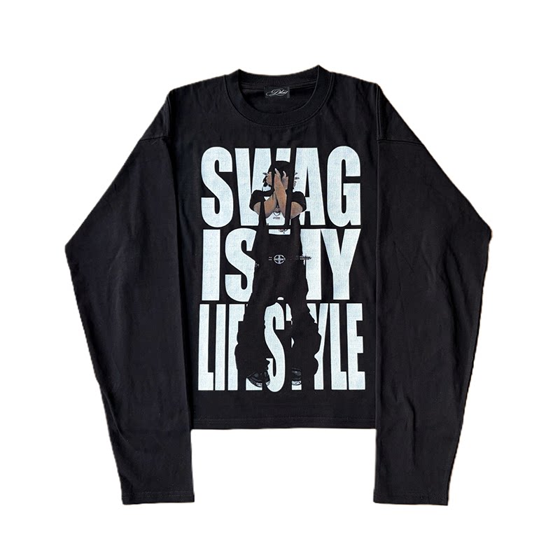 Unisex Y2K SWAG Slogan Boxy Cotton Long-Sleeve T-Shirt