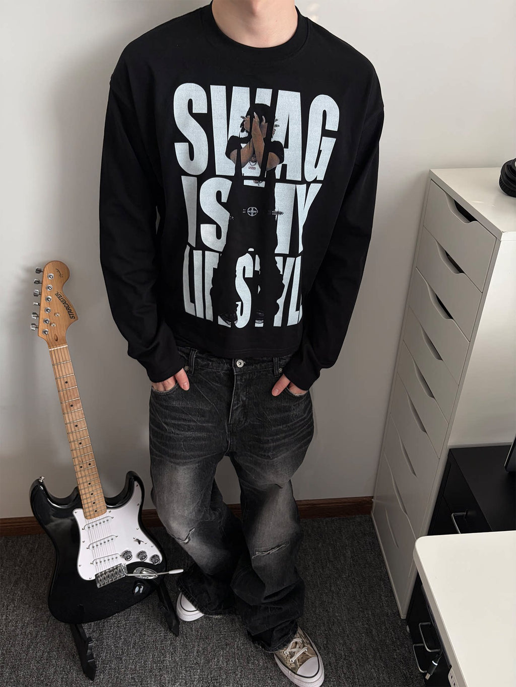 Unisex Y2K SWAG Slogan Boxy Cotton Long-Sleeve T-Shirt