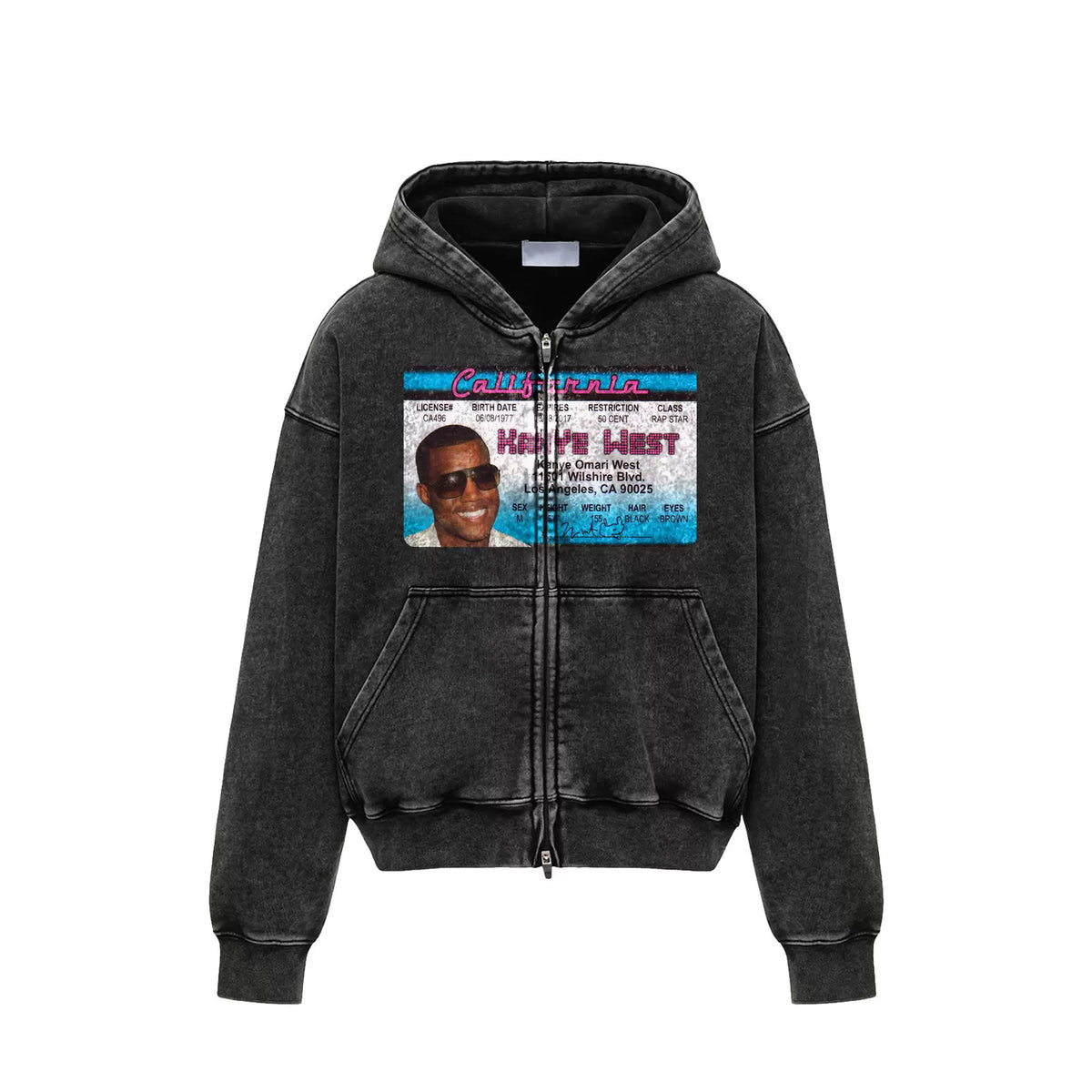 Unisex Kanye Y2K Washed Distressed Zip-Up Hoodie