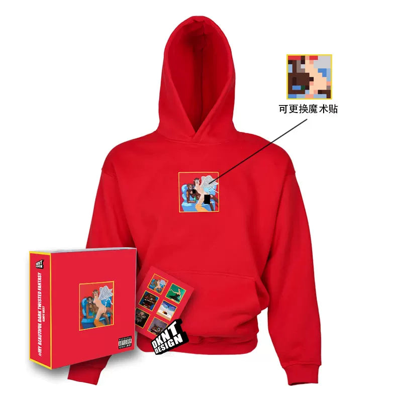 Unisex Kanye MBDTF Album Velcro Embroidery Fleece Hoodie