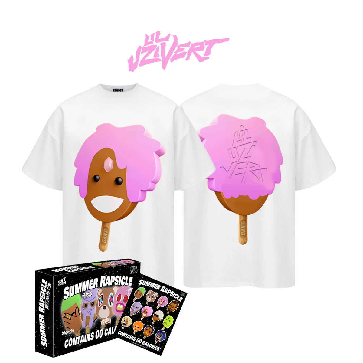 White Summer Rapsicle T-Shirt with Uzi popsicle graphics, front and back