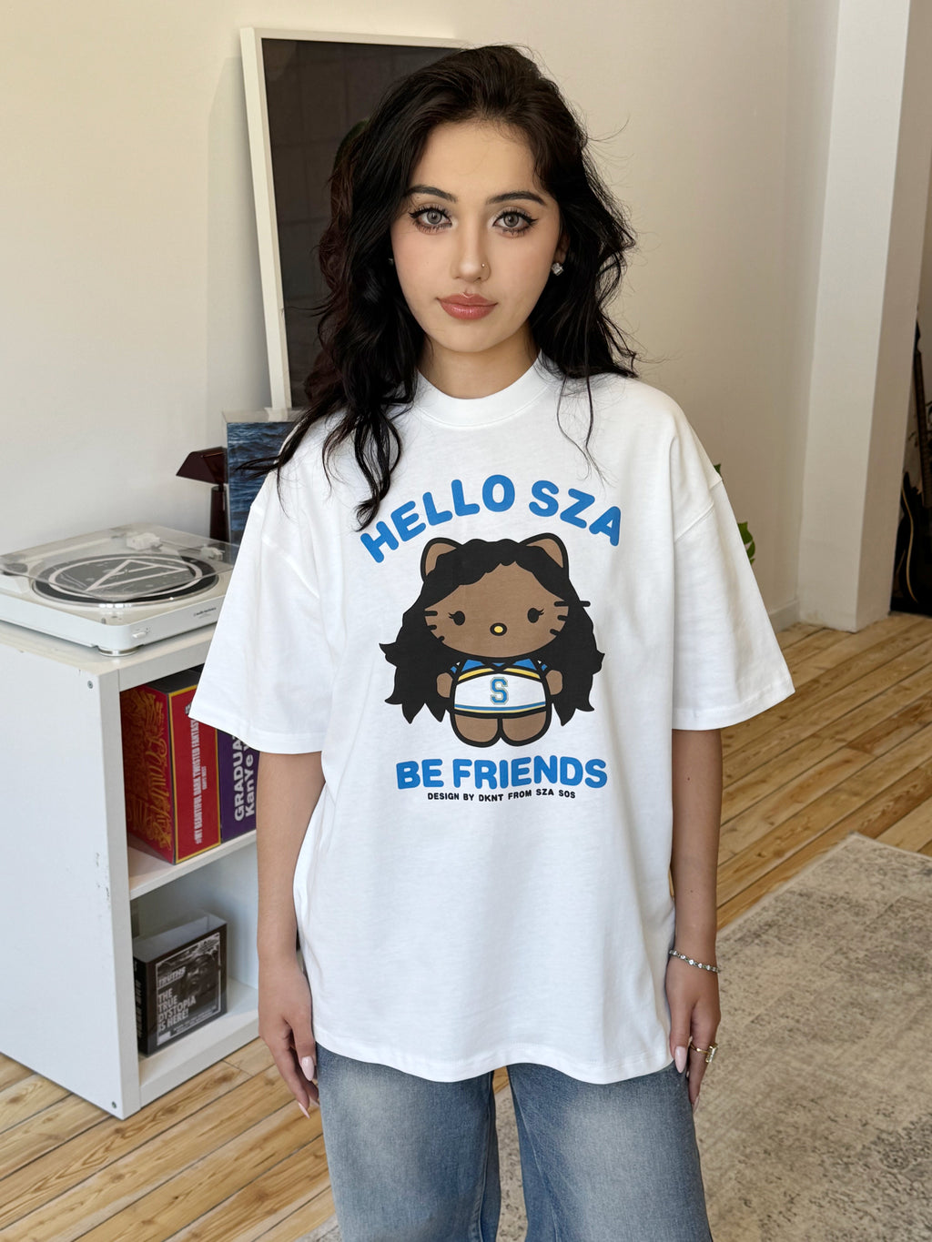 Unisex Kitty Rapper Cartoon American Streetwear Heavyweight T-Shirt