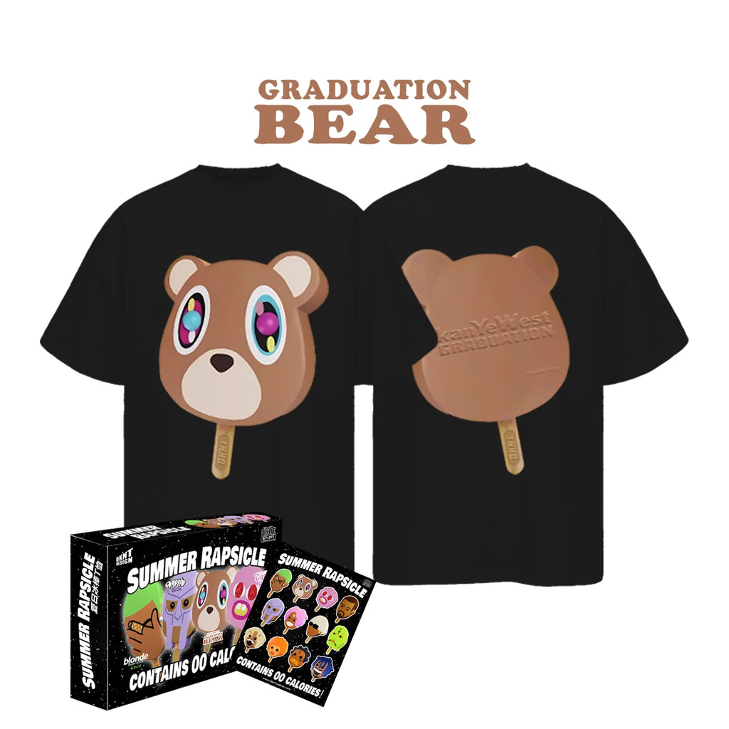 Black Summer Rapsicle T-Shirt with Dropout Bear popsicle graphics, front and back