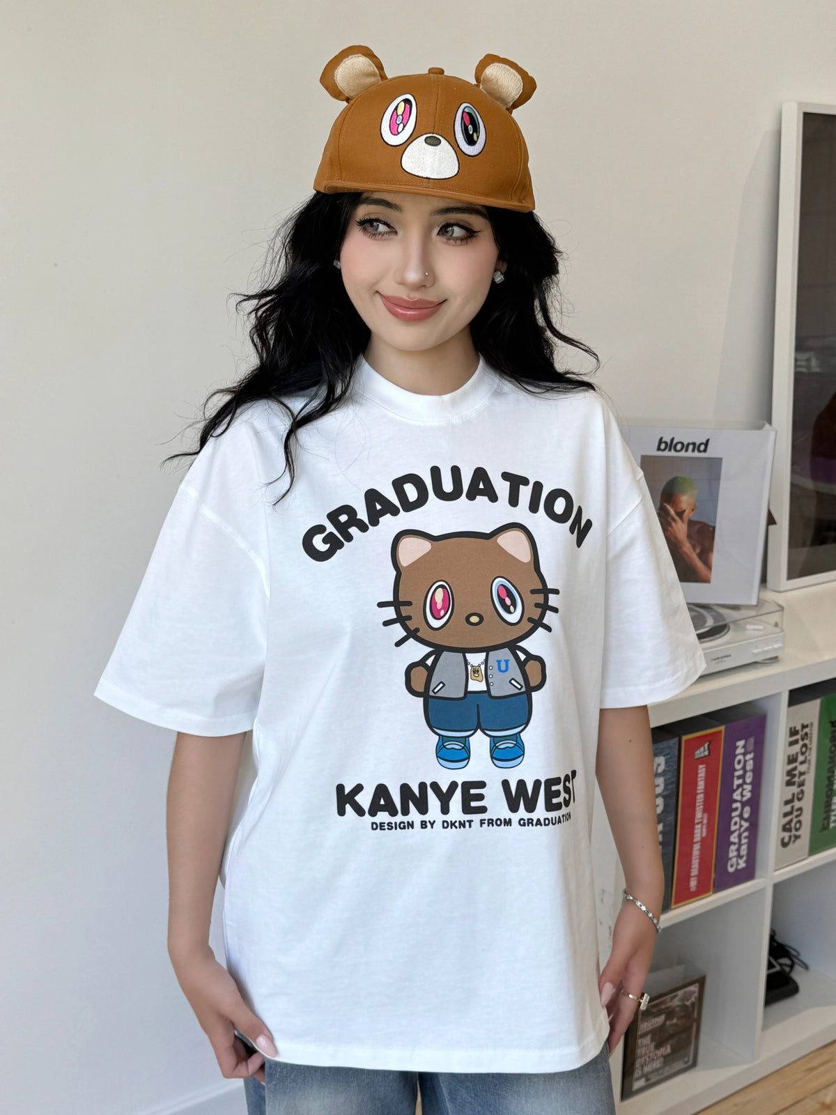Unisex Kitty Rapper Cartoon American Streetwear Heavyweight T-Shirt
